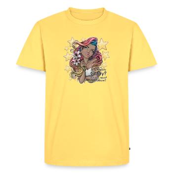 Rêveur fantaisiste avec accent floral - T-shirt Premium bio Homme - jaune pastel - Devant - AI Model Male 185 dark (185cm)