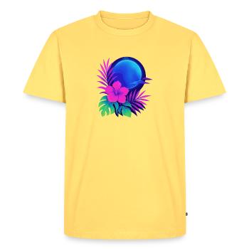 Néon Tropic Lune - T-shirt Premium bio Homme - jaune pastel - Devant - AI Model Male 185 dark (185cm)