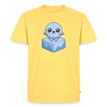 Bébé phoque pixel sur un glaçon - T-shirt Premium bio Homme - jaune pastel - Devant - AI Model Male 185 dark (185cm)