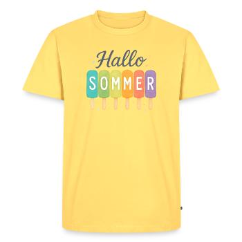 Bonjour l’été - L’ère glaciaire commence - T-shirt Premium bio Homme - jaune pastel - Devant - AI Model Male 185 dark (185cm)