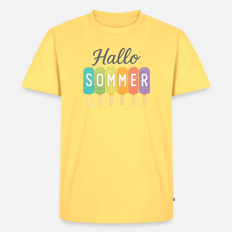 Hallo Sommer - Eiszeit beginnt - Männer Premium Bio T-Shirt - Pastellgelb