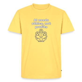 AI Needs Ethics Not Profits - Statement Fashion - Men's Premium Organic T-Shirt - sky yellow - Front - AI Model Male 185 dark (185cm)