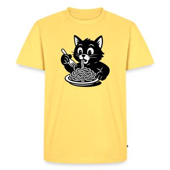 Le chat mange des spaghettis Mème - T-shirt Premium bio Homme - jaune pastel - Devant - AI Model Male 185 dark (185cm)