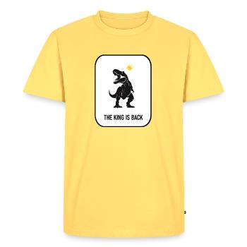 T-rex, Le Roi, Roi, Dinosaure , Le roi est de retour - T-shirt Premium bio Homme - jaune pastel - Devant - AI Model Male 185 dark (185cm)