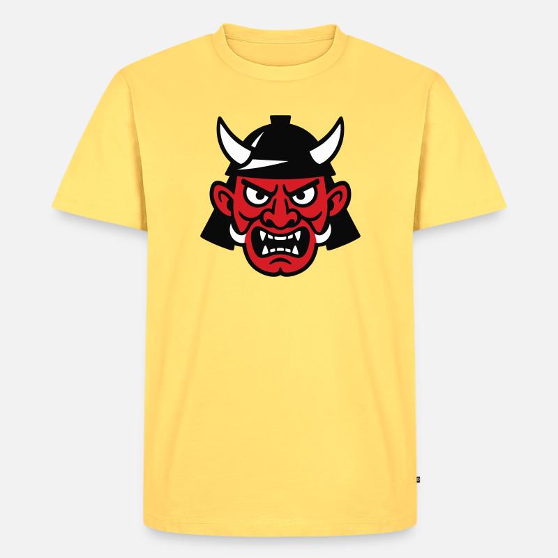 Samurai Devil - Männer Premium Bio T-Shirt - Pastellgelb