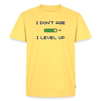 I Don't Age I Level Up – Pixel Gamer - Men's Premium Organic T-Shirt - sky yellow - Front - AI Model Male 185 dark (185cm)