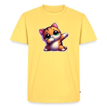 Cute kitten with big expressive eyes - Men's Premium Organic T-Shirt - sky yellow - Front - AI Model Male 185 dark (185cm)