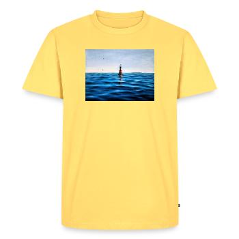 Lighthouse over Calm Blue Adriatic Sea Croatia - Men's Premium Organic T-Shirt - sky yellow - Front - AI Model Male 185 dark (185cm)