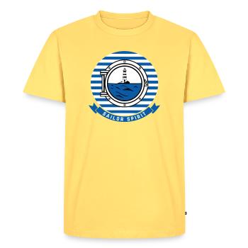 Illustration de Phare Maritime en Style Nautique - T-shirt Premium bio Homme - jaune pastel - Devant - AI Model Male 185 dark (185cm)
