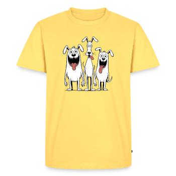 Dessin animé des Trois Chiens Drôles - T-shirt Premium bio Homme - jaune pastel - Devant - AI Model Male 185 dark (185cm)