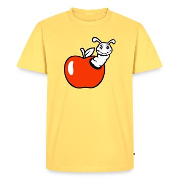 la chenille du fruit de la pomme jette un œil par le trou sourit au doux ver - T-shirt Premium bio Homme - jaune pastel - Devant - AI Model Male 185 dark (185cm)