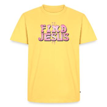 Lettrage Foi et Amour avec des croix - T-shirt Premium bio Homme - jaune pastel - Devant - AI Model Male 185 dark (185cm)