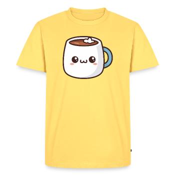 Kawaii Hot Chocolate Mug - Men's Premium Organic T-Shirt - sky yellow - Front - AI Model Male 185 dark (185cm)