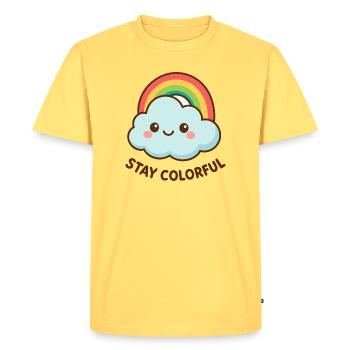 Joli motif arc-en-ciel avec des nuages - T-shirt Premium bio Homme - jaune pastel - Devant - AI Model Male 185 dark (185cm)