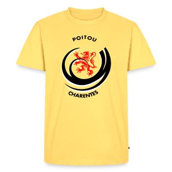 Emblème Poitou Charentes - T-shirt Premium bio Homme - jaune pastel - Devant - AI Model Male 185 dark (185cm)