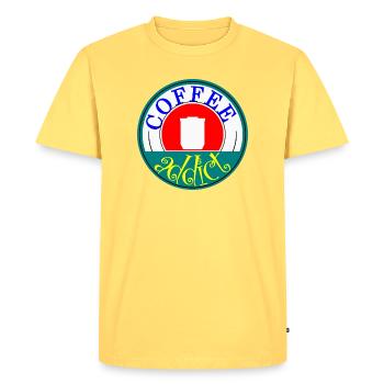 Coffee Addict Retro Badge Design - Men's Premium Organic T-Shirt - sky yellow - Front - AI Model Male 185 dark (185cm)