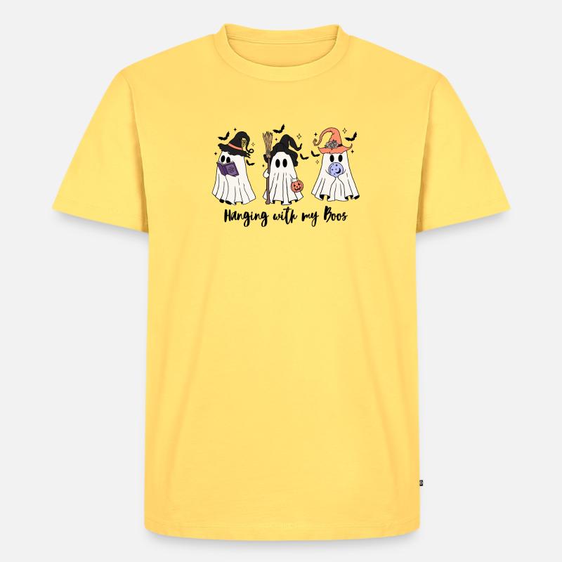 🧙♀️ Witchy Ghost Squad – Spooky & Cute 👻 - Männer Premium Bio T-Shirt - Pastellgelb