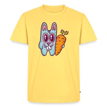 Lapin doodle bleu à la carotte - T-shirt Premium bio Homme - jaune pastel - Devant - AI Model Male 185 dark (185cm)
