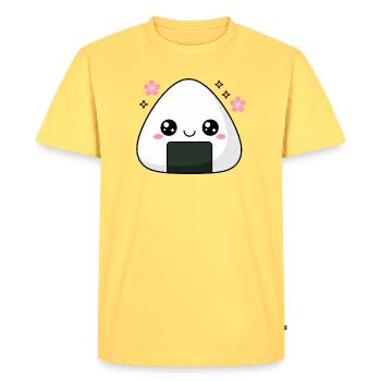 Kawaii Onigiri Riz Mignon Gourmand - T-shirt Premium bio Homme - jaune pastel - Devant - AI Model Male 185 dark (185cm)