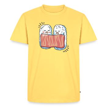 Cute Sleeping Sushi Kawaii Illustration - Men's Premium Organic T-Shirt - sky yellow - Front - AI Model Male 185 dark (185cm)