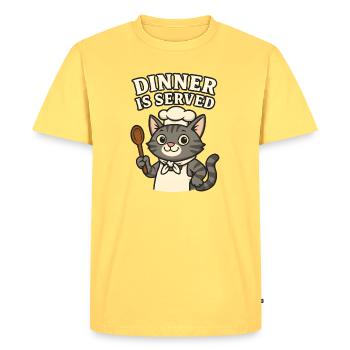 Cook Cat – Dinner is Served - Men's Premium Organic T-Shirt - sky yellow - Front - AI Model Male 185 dark (185cm)