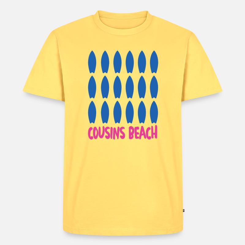 Cousins Beach – Surfboard - Männer Premium Bio T-Shirt - Pastellgelb
