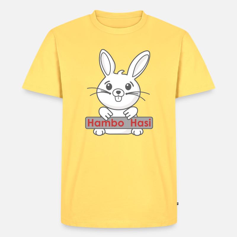 Lächelndes Hase mit Logo - Männer Premium Bio T-Shirt - Pastellgelb