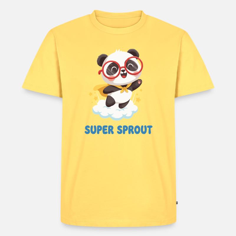 Süßer Super Sprout Panda mit Kappe - Männer Premium Bio T-Shirt - Pastellgelb