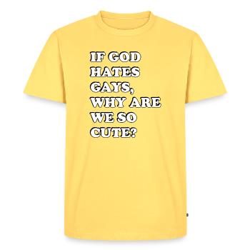 Tee de la fierté - T-shirt Premium bio Homme - jaune pastel - Devant - AI Model Male 185 dark (185cm)