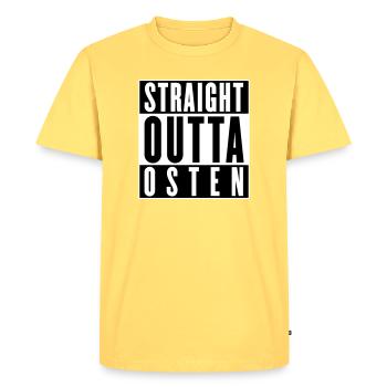 Tout droit sorti de l’est (couleurs changeantes) - T-shirt Premium bio Homme - jaune pastel - Devant - AI Model Male 185 dark (185cm)