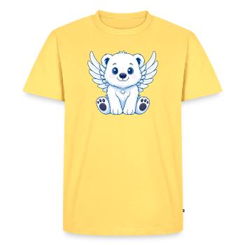 Mignon ours polaire ange dessin animé avec des ailes de joie - T-shirt Premium bio Homme - jaune pastel - Devant - AI Model Male 185 dark (185cm)