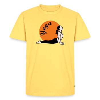 Yoga Amour - T-shirt Premium bio Homme - jaune pastel - Devant - AI Model Male 185 dark (185cm)