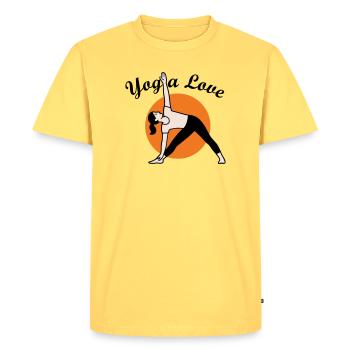 Yoga Amour - T-shirt Premium bio Homme - jaune pastel - Devant - AI Model Male 185 dark (185cm)