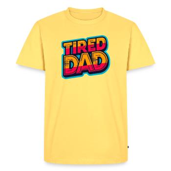 Tired Dad Retro Bold Graphic, Fathers  - Men's Premium Organic T-Shirt - sky yellow - Front - AI Model Male 185 dark (185cm)