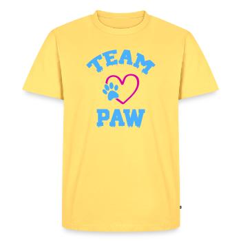 Team Paws Heart Logo - Men's Premium Organic T-Shirt - sky yellow - Front - AI Model Male 185 dark (185cm)