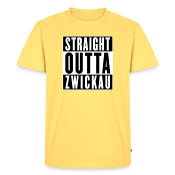 Tout droit sorti de Zwickau (couleurs changeantes) - T-shirt Premium bio Homme - jaune pastel - Devant - AI Model Male 185 dark (185cm)