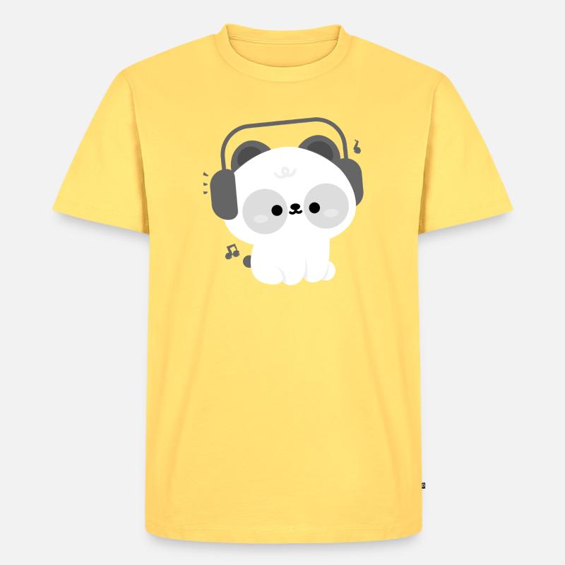 Panda Kopfhörer - Männer Premium Bio T-Shirt - Pastellgelb