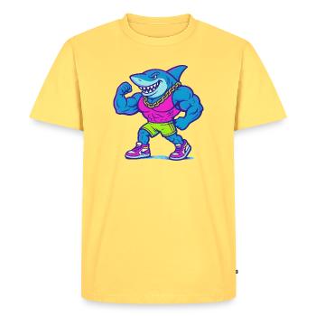 Neon Shark Muscle Hero en débardeur - T-shirt Premium bio Homme - jaune pastel - Devant - AI Model Male 185 dark (185cm)