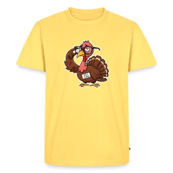 Glasses Wearing Turkey Saying Thanksgiving - Men's Premium Organic T-Shirt - sky yellow - Front - AI Model Male 185 dark (185cm)