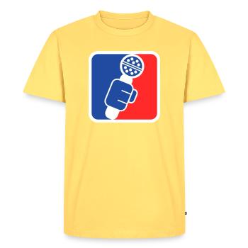 Microphone Check League Icon – Sports Fan - Men's Premium Organic T-Shirt - sky yellow - Front - AI Model Male 185 dark (185cm)