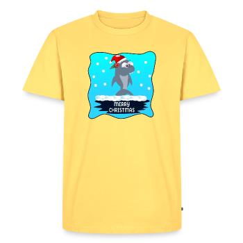 MERRY CHRISTMAS WISHES SHARK - Men's Premium Organic T-Shirt - sky yellow - Front - AI Model Male 185 dark (185cm)