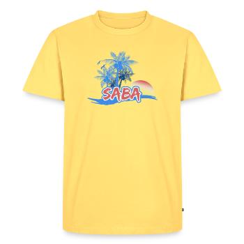 Saba as a beach - Men's Premium Organic T-Shirt - sky yellow - Front - AI Model Male 185 dark (185cm)