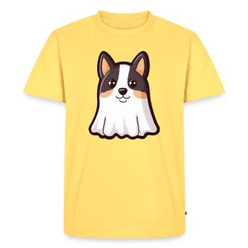 Border Collie Chien Halloween Fantôme - T-shirt Premium bio Homme - jaune pastel - Devant - AI Model Male 185 dark (185cm)