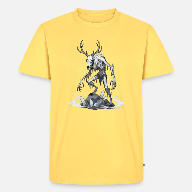 Wendigo Eisgeist Hirsch Skelett - Männer Premium Bio T-Shirt - Pastellgelb