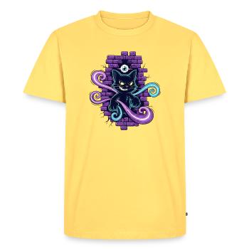 Chat magique - Chat magique avec un œil qui voit tout - T-shirt Premium bio Homme - jaune pastel - Devant - AI Model Male 185 dark (185cm)