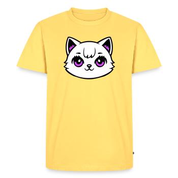 Cat Head Pink Eyes White Kitty Cute Kawaii Pink - Men's Premium Organic T-Shirt - sky yellow - Front - AI Model Male 185 dark (185cm)