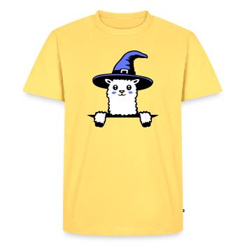 Lama Sorcier Mignon Look Chapeau de Sorcière Magique Mignon - T-shirt Premium bio Homme - jaune pastel - Devant - AI Model Male 185 dark (185cm)