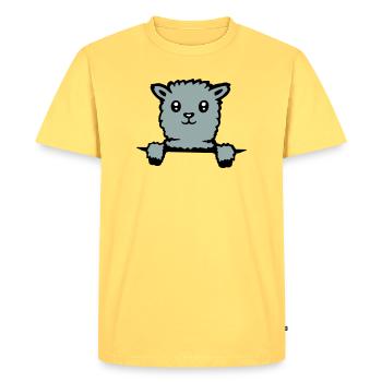 Cute llama fluffy alpaca peeking out - Men's Premium Organic T-Shirt - sky yellow - Front - AI Model Male 185 dark (185cm)
