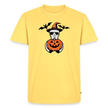 Lama Cool Halloween Pumpkin Sunglasses Witch Hat - Men's Premium Organic T-Shirt - sky yellow - Front - AI Model Male 185 dark (185cm)