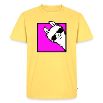 Lama Cool jette un œil autour des lunettes de soleil latérales du coin Alpaga - T-shirt Premium bio Homme - jaune pastel - Devant - AI Model Male 185 dark (185cm)